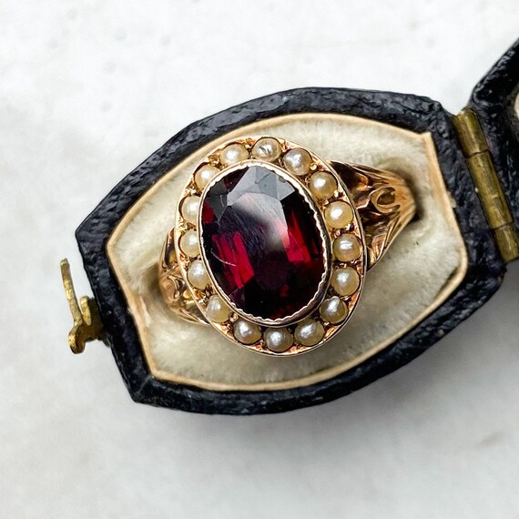 Garnet and Pearl Victorian Antique Ring