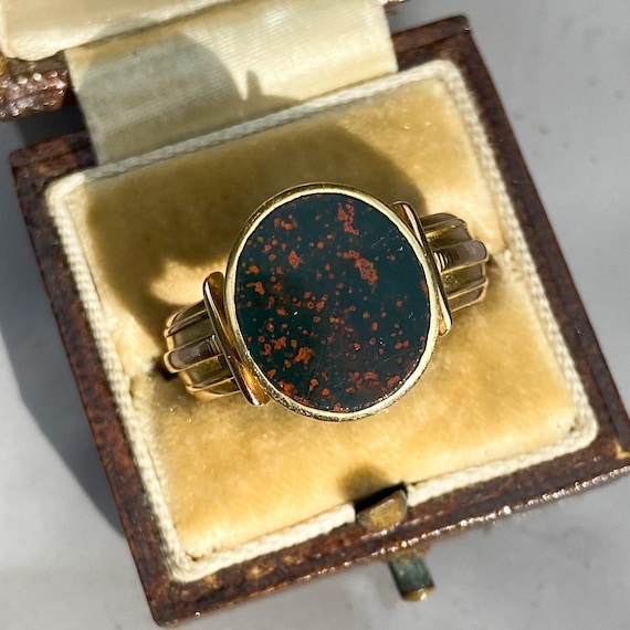 Victorian Bloodstone and 15ct Gold Large Signet Ri