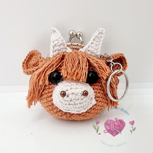 Angus die Highland-Kuh Geldbörse, Schlüsselanhänger gehäkelt Amigurumi Häkelanleitung PDF-Download