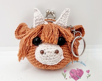 Angus the Highland cow coin purse, key chain crochet amigurumi pattern PDF download