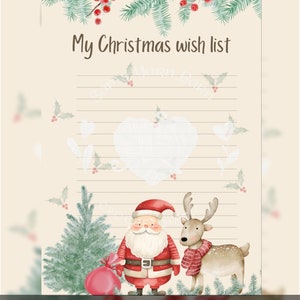 Lista de deseos navideños, carta de Papá Noel y reno, descarga en formato PDF