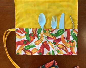 Travel Cutlery Holder \ Eco-Friendly Utensil Wrap \ Silverware Roll Up \ Cutlery Roll \ Zero Waste Cutlery Wrap