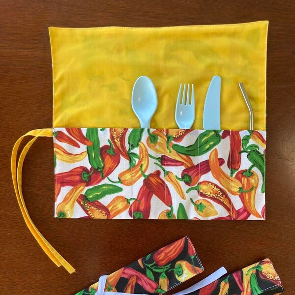 Travel Cutlery Holder \ Eco-Friendly Utensil Wrap \ Silverware Roll Up \ Cutlery Roll \ Zero Waste Cutlery Wrap