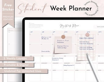 Undated Student Weekly Digital Planner, Goodnotes Planner, Notability Planner, Ipad Planner, Monthly Planner Agenda, Collanotes Planner