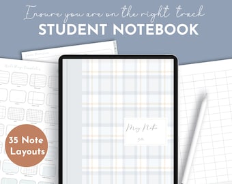 Digital anteckningsbok för studenter för GoodNotes, hyperlänkade flikar, mall för digitala anteckningar för iPad, anteckningsbok för iPad, blå planerare