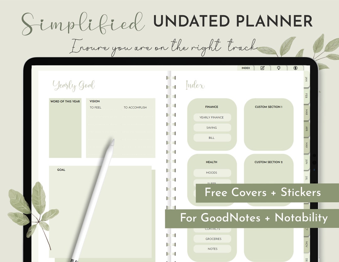Undated Any Year Digital Planner, Goodnotes, Notability, Undated Daily