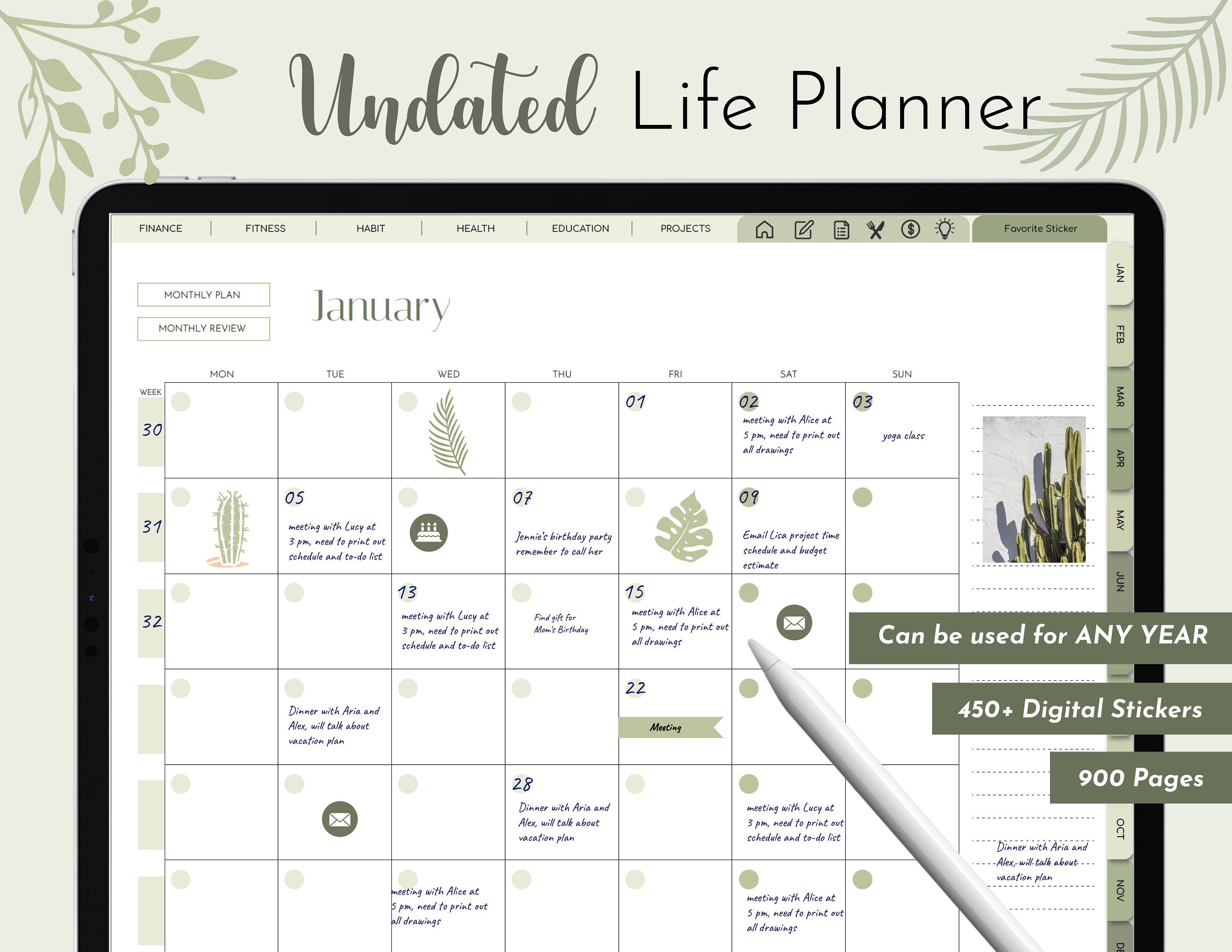 Undated any year digital planner, Goodnotes, undated Daily Planner, H…