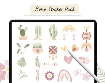 Digital Stickers, Boho stickers set, goodnotes sticker book, Cute Planner Stickers, stickers pack