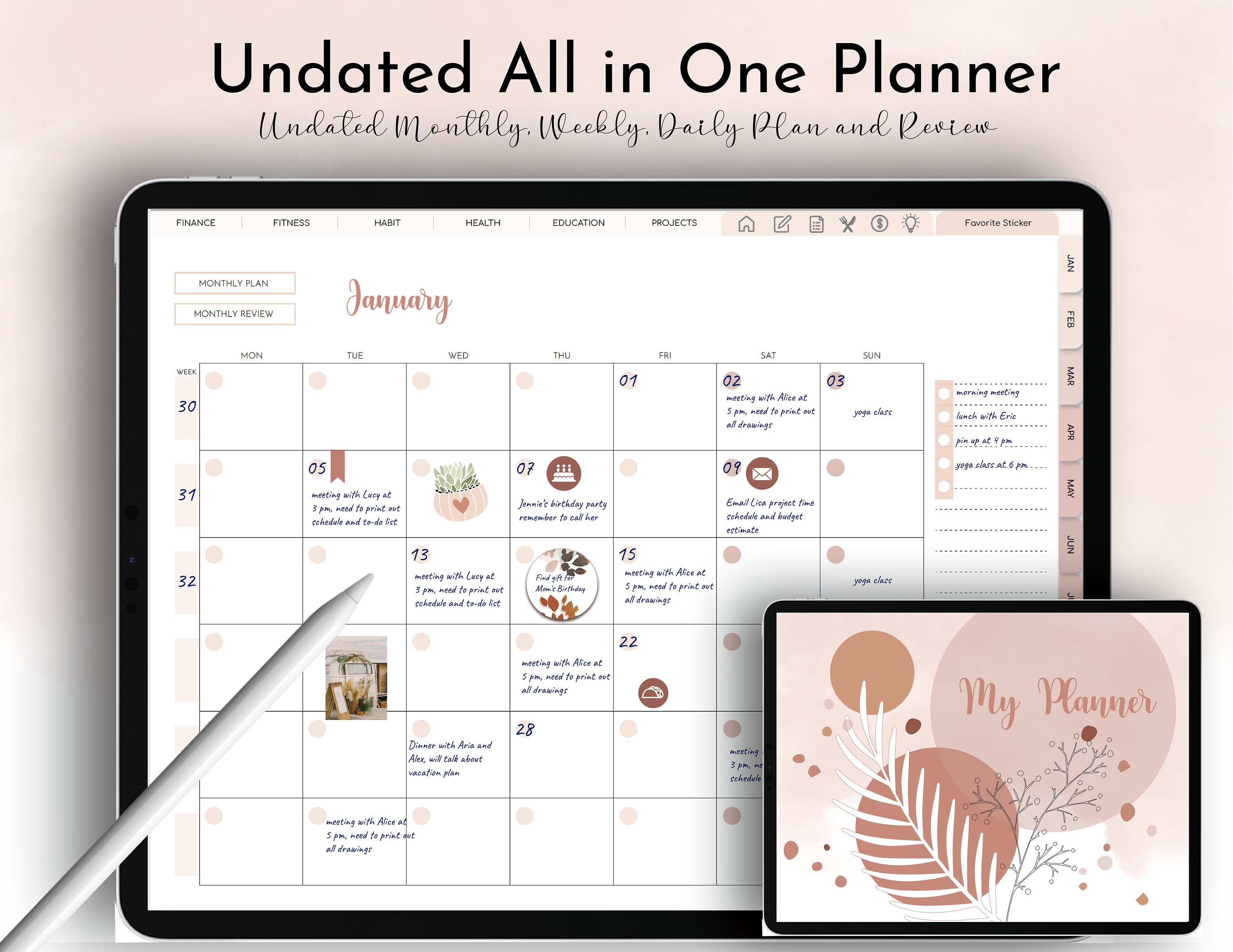 Undated any year digital planner, Goodnotes, undated Daily Planner, H…
