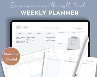 Simplified Undated Weekly Planner, Digital Goodnotes Planner, Notability Ipad Planner, Monthly Planner Agenda, Blue Color