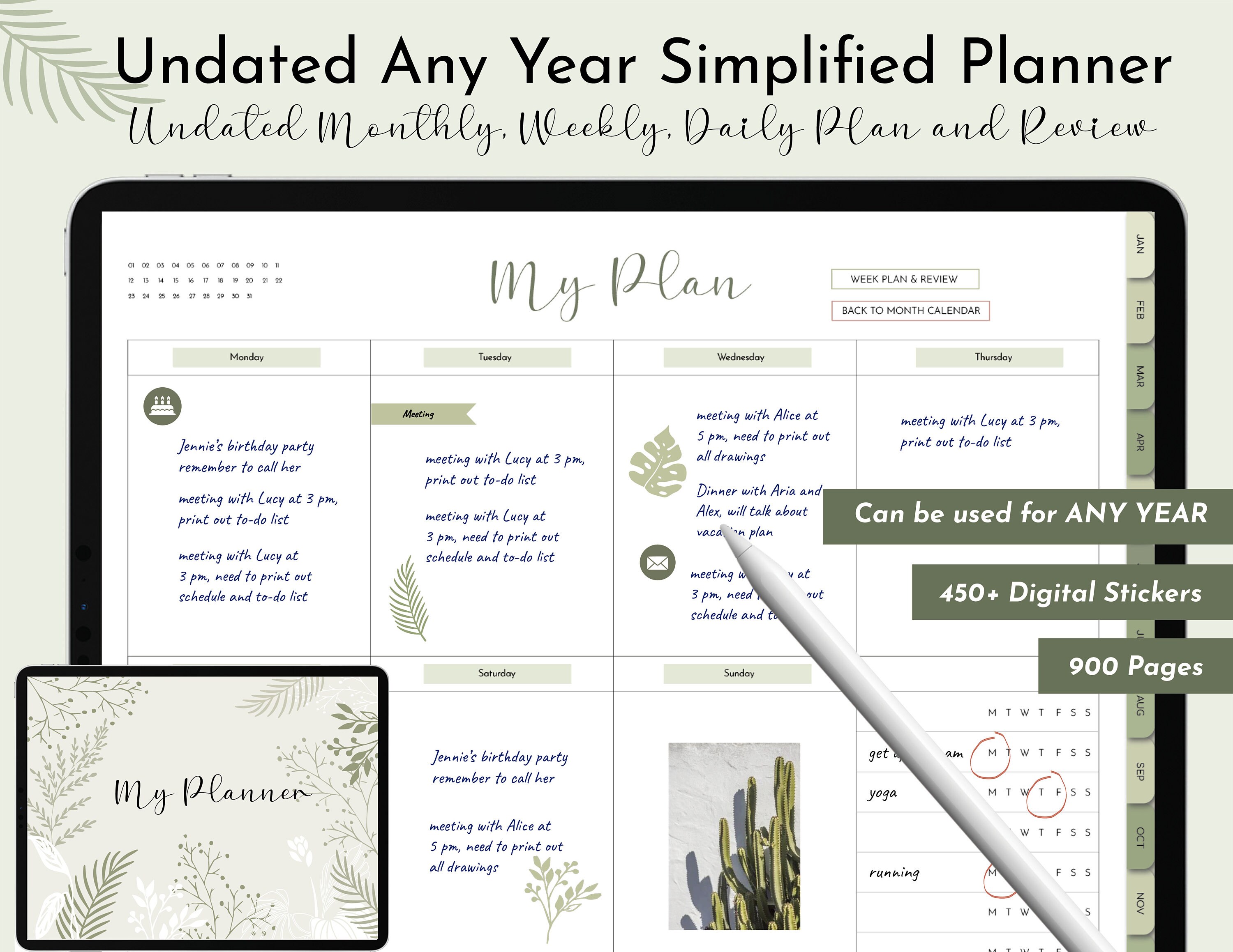 Undated any year digital planner, Goodnotes, undated Daily Planner, H…