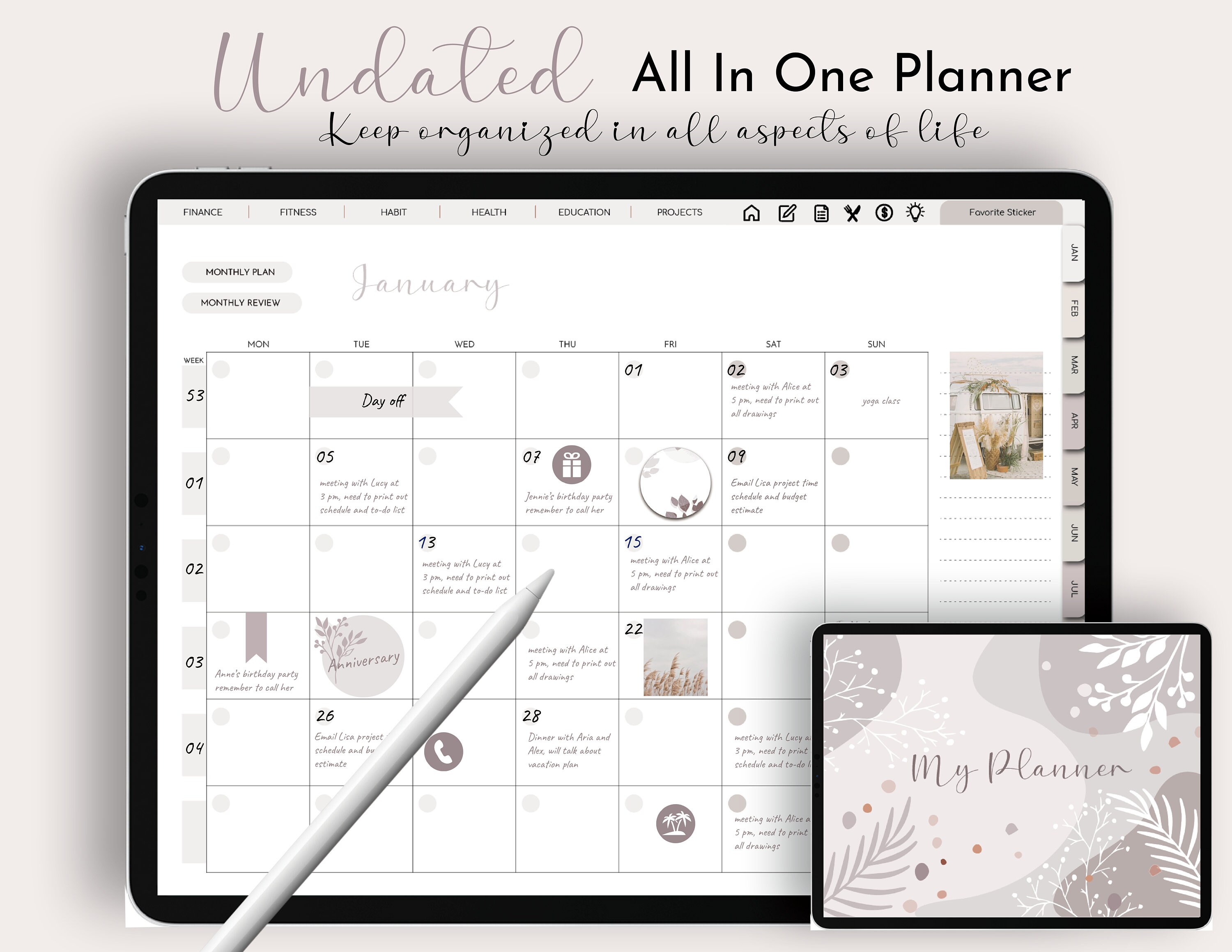 Undated any year digital planner, Goodnotes, undated Daily Planner, H…