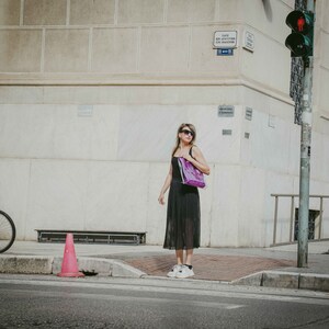 Purple Yarn Bag, Shopper Bag, Fashionable Carryall Bag, Tote Day Bag, Woman Office Bag, Top Handle, Oversize Blue Handbag, Knitted Work Bag image 5