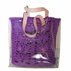 Purple Yarn Bag, Shopper Bag, Fashionable Carryall Bag, Tote Day Bag, Woman Office Bag, Top Handle, Oversize Blue Handbag, Knitted Work Bag image 4