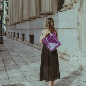 Purple Yarn Bag, Shopper Bag, Fashionable Carryall Bag, Tote Day Bag, Woman Office Bag, Top Handle, Oversize Blue Handbag, Knitted Work Bag image 6