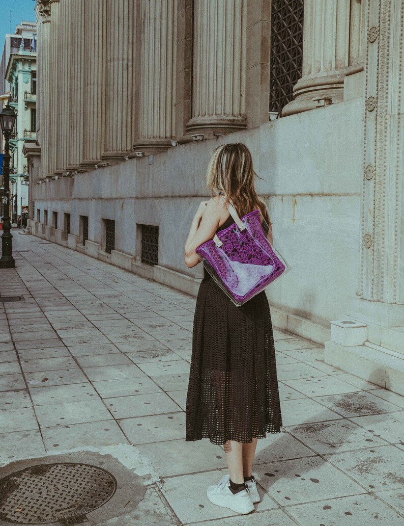 Purple Yarn Bag, Shopper Bag, Fashionable Carryall Bag, Tote Day Bag, Woman Office Bag, Top Handle, Oversize Blue Handbag, Knitted Work Bag image 6