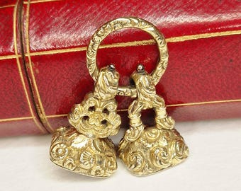 Two Georgian Gold filled Wax Seal Fobs Charm With Motto and Split Ring