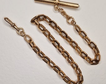 Antique French 18k Solid Rosey Gold Watch Chain 15.9 grams. 12.59 inches T Bar Key