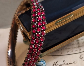 Antique Bohemian Rose Cut Garnet Gold Filled Bangle Bracelet