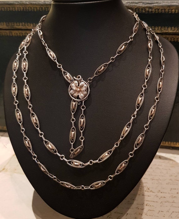 Edwardian Silver & Rose Gold over Silver Necklace