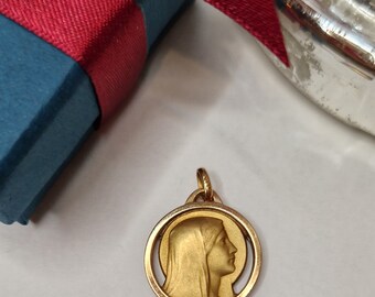 Vintage French Gold Filled FIX Virgin Mary Medal Pendant Charm