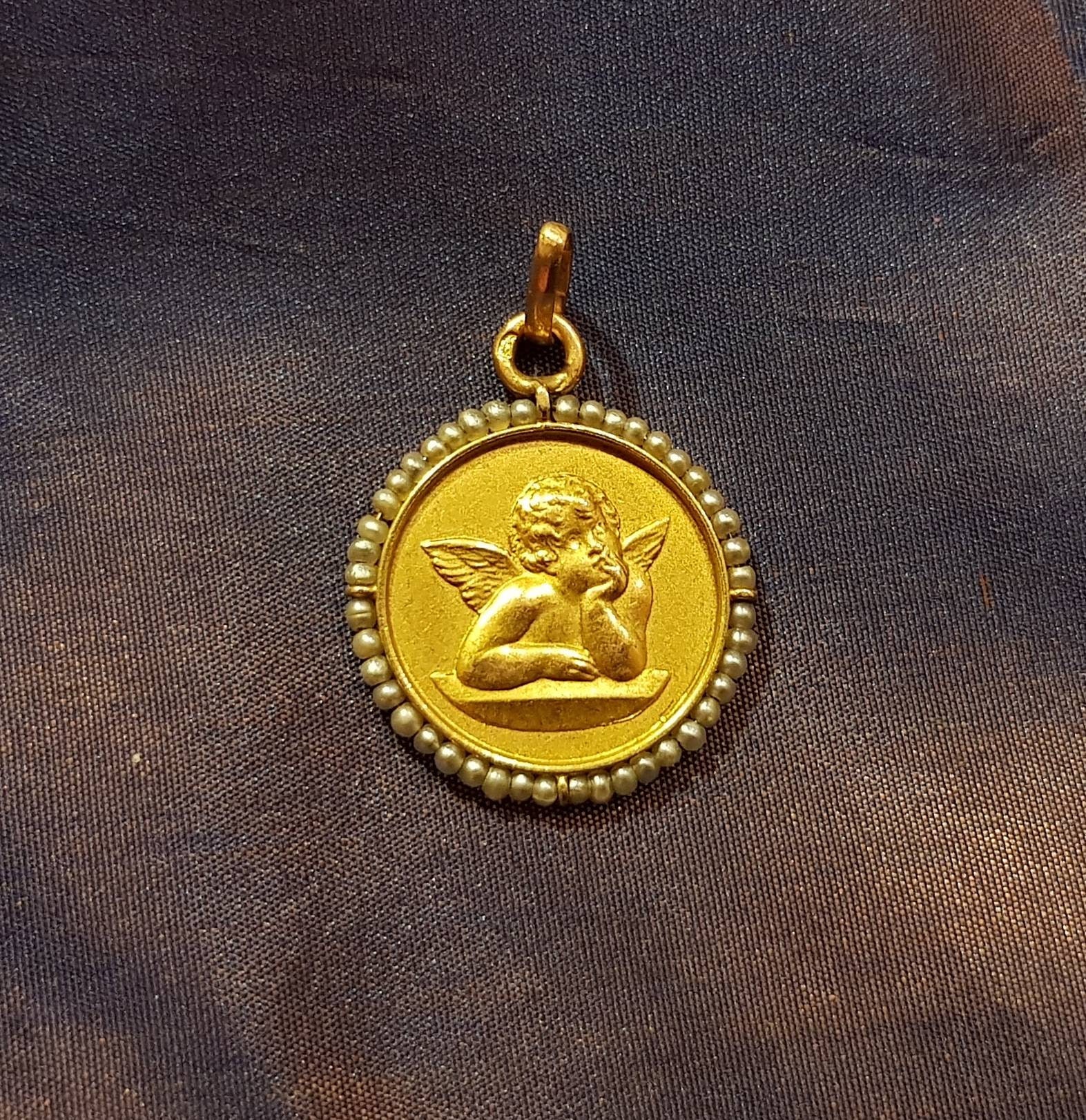 Antique French 18k Solid Gold Angel Medal Pendant Charm Etsy