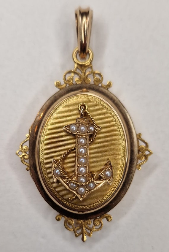 Antique French 18k Gold Anchor Locket Pendant With
