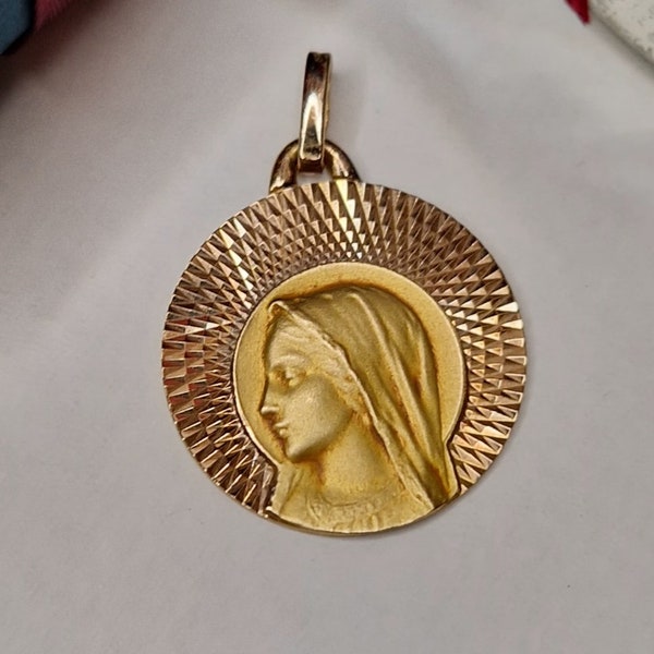 Vintage French Gold Filled ORIA Virgin Mary Medal Pendant Charm