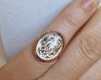 Antique Georgian 9k Solid Gold Rock Crystal Hair Ring Monogram JAV