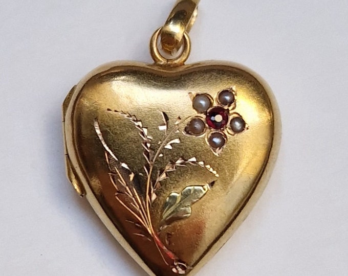 Antique French 1900 18k Solid Gold Heart Locket Reliquary Charm Pendant