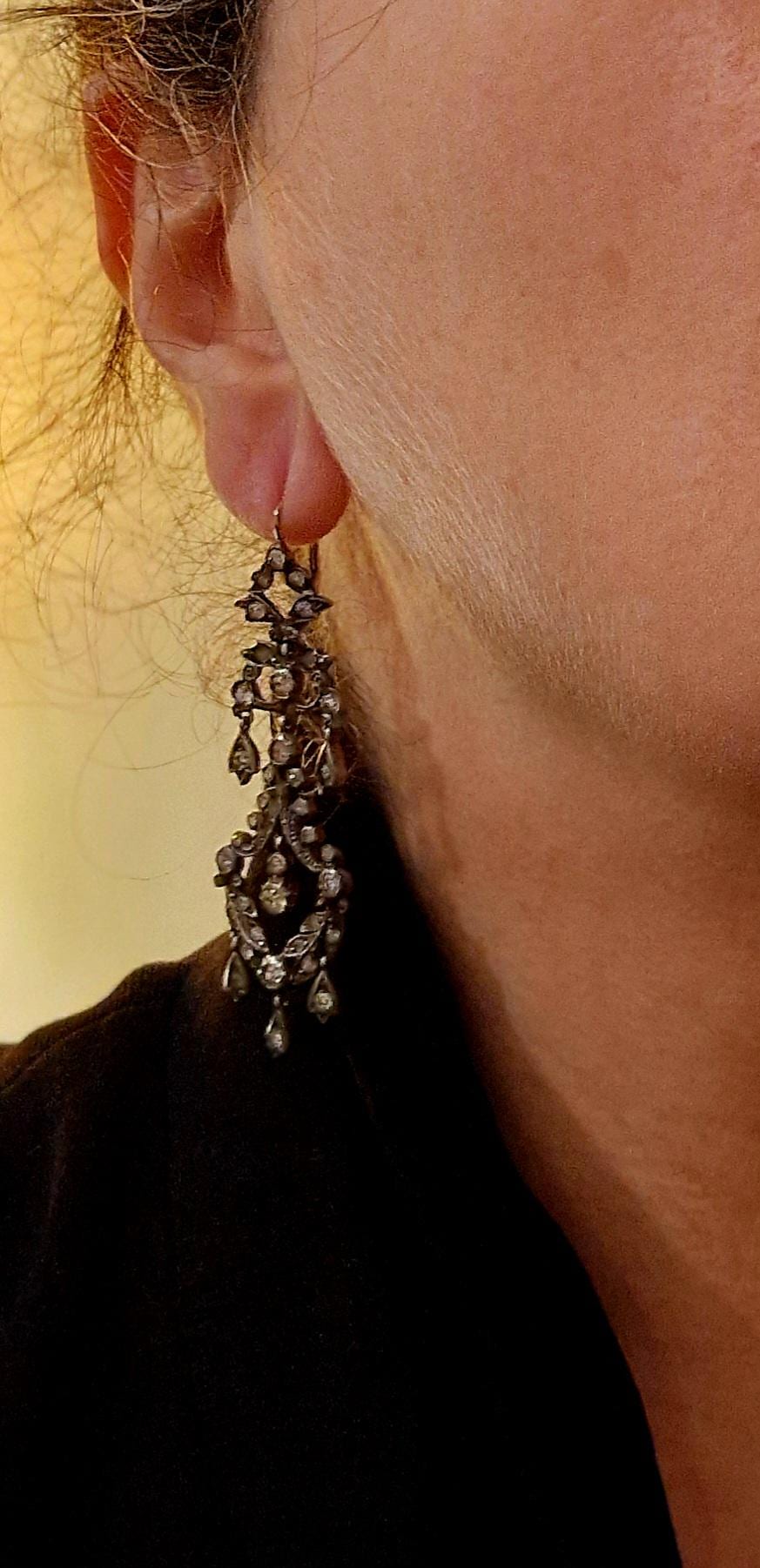 Antique Silver Dangling Articulated Paste Earrings