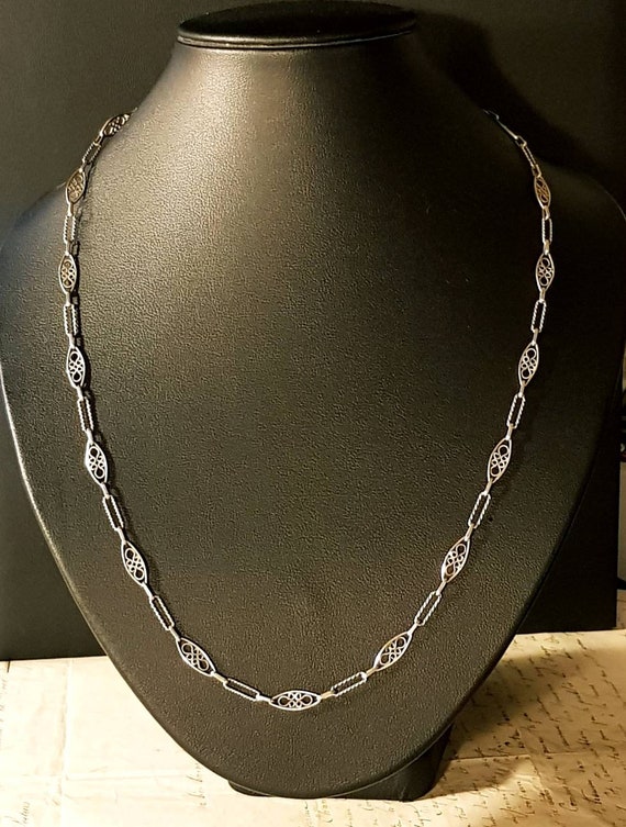 Edwardian French antique Silver Filigree Chain Nec
