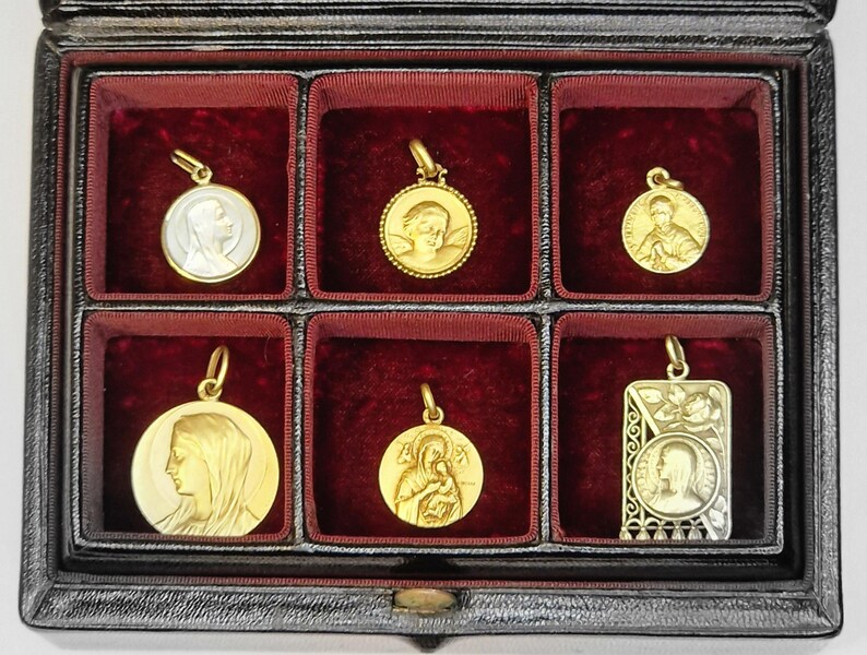 Antique French 18k Solid Gold St Bernadette Charm Pendant and Our Lady ...