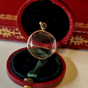 Antique French 18k Gold Faceted Glass Locket Photo Hair Reliquary Pendant