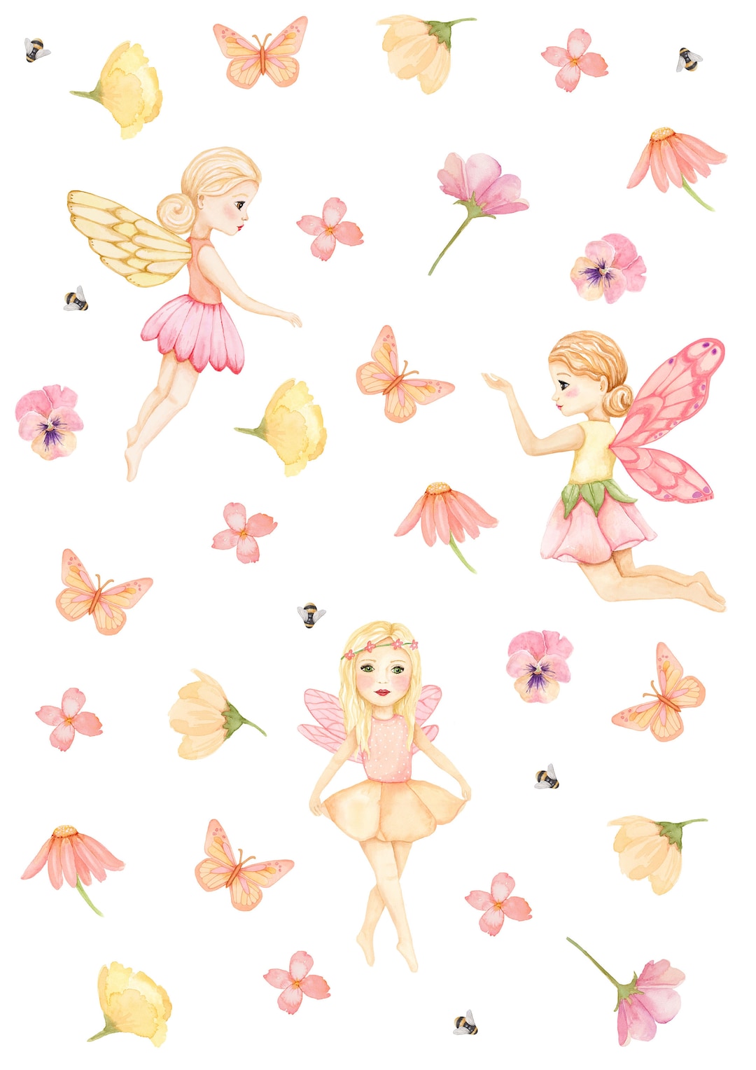 Fairy Garden Wall Decals / Reusable Wall Decal / Flowers and Fairy Wall