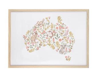 Australia Map Print. Flora & Fauna