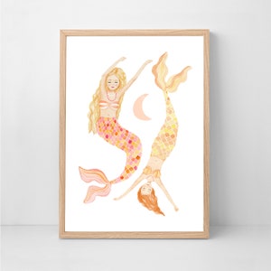 Impresión de sirena: arte de pared para niños, impresiones para niños, impresiones para niñas