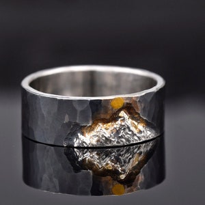 Golden Sunrise Mountain Ring for Viking Wedding and Engagement made with gold and S925 /Sun and Mountain Ring/Promise ring for him