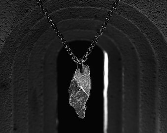 Brutalist Mens Necklace with Vertical Silver Bar Pendant in Oxidized 925