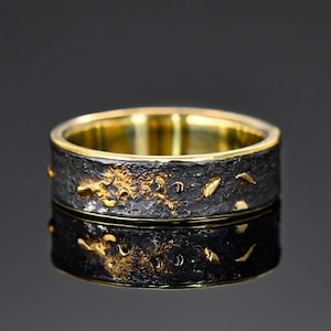 Gold Mixed Metal Ring Black Silver Rustic Engagement Ring/Unique Handmade Textured Jewelry/Viking wedding band/Gift for her/Gift for him