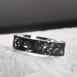 Silver Fusing Lava Galaxy Ring 6MM Gunmetal Grey Rustic Fusing Celestial Band Engraved Galaxy and Star Design