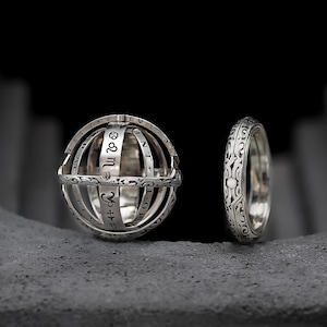 Bague astronomique personnalisée en argent sterling 925, pendentif sphère du zodiaque gravée