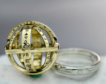 Personalized Astronomical ring close as a band unfolds into an astronomical sphere pendant/Gift for Him/Couple Ring/Silver Ring for Women