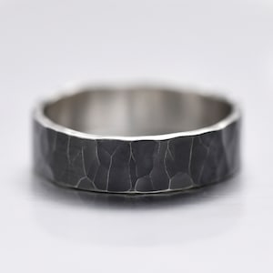 Oxidized Sterling Silver Hammered Ring: Rustic Gunmetal Wedding Band