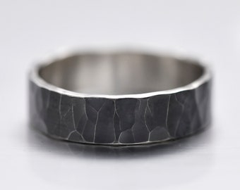 Unique Solid Sterling Silver Hammered Rings For Him Personalized Wedding Band