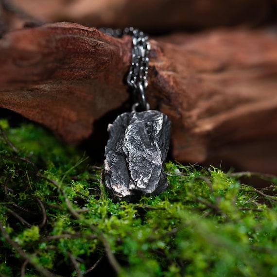 Men's Pendant Necklace Black Natural Weathered Rock like and made by S925