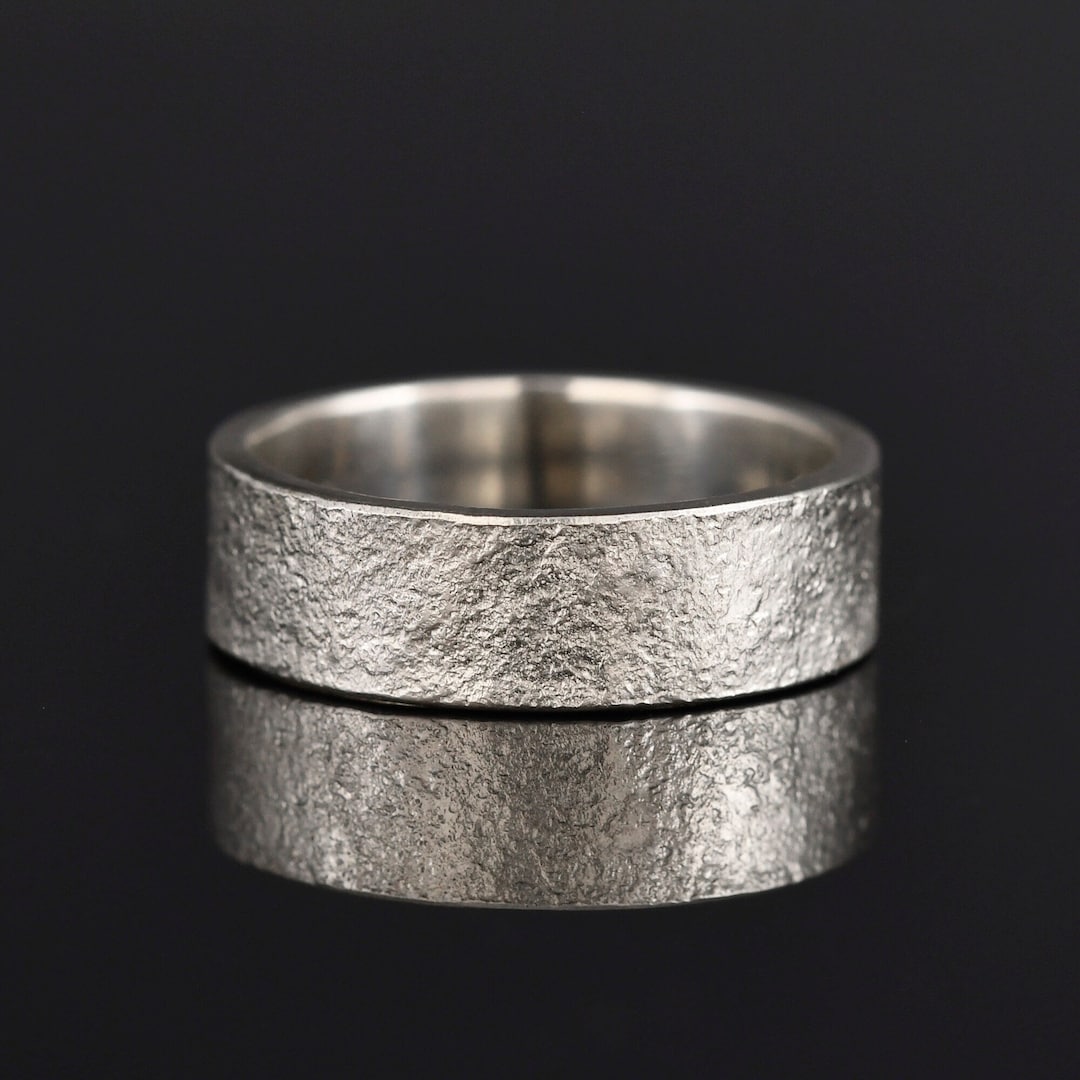 Rustic Silver Ring for Men: Handmade Wide Band, Alternative Wedding ...