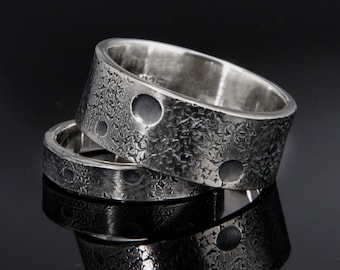 Matching Couple Rings, Personalized Silver Promise Ring Set with Moon and Star