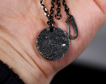 Oxidized Sterling Silver Moon Pendant Necklace: Cosmic Texture