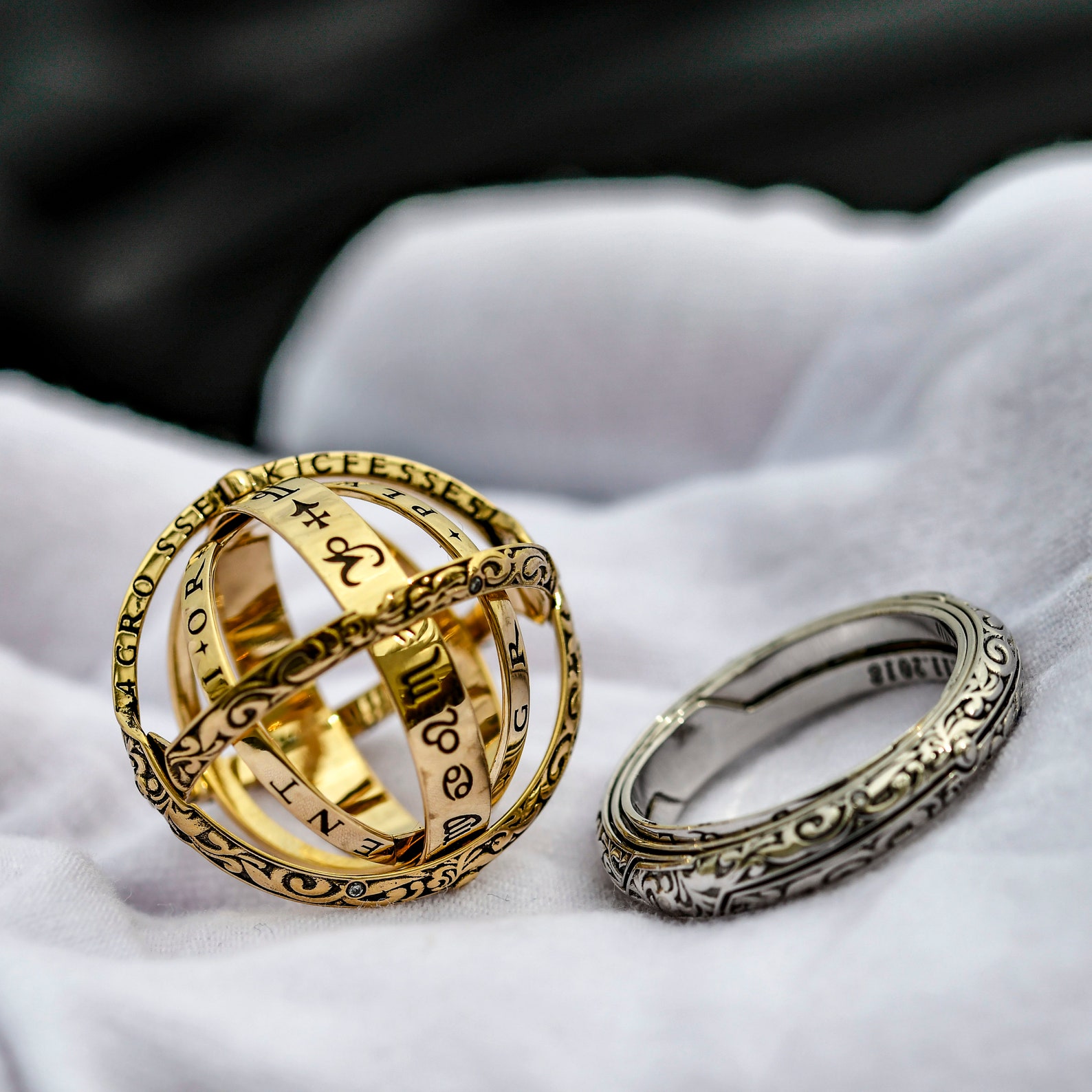 Personalized Gold Astronomical Sphere Ring, Foldable Pendant With ...